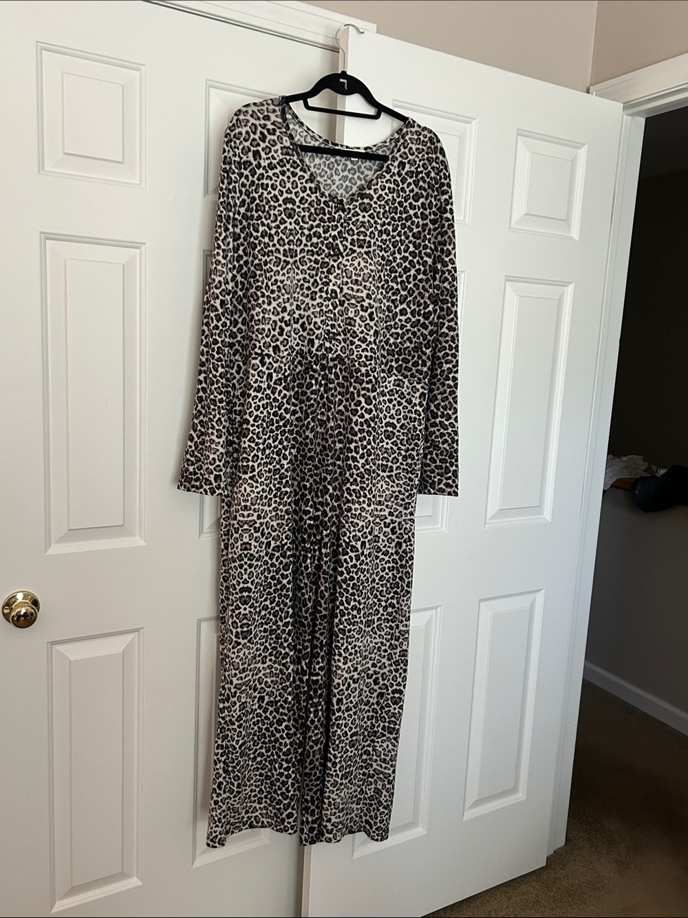 ODDY Taupe and Black Leopard Print Long Sleeve Maxi Dress